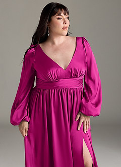 Azazie Norah Brudtärnklänningar Klänning av A-Line i Stretch Satin Fuchsia image12