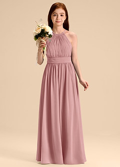 Azazie Malone Junior Robe Trapèze en Mousseline de soie Plissée Rose Poussiéreuse image4