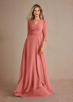 Azazie Mayfield Mère de la mariée Robes Robe Trapèze en Mousseline de soie Plissée Rose Saumon image5