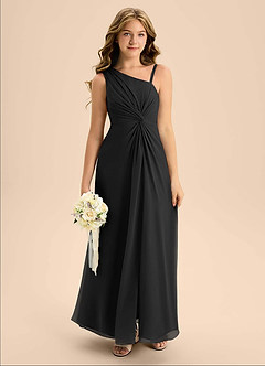 Azazie Brooke Junior Black A-Line Side Slit Chiffon Dress image1