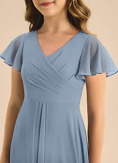 Azazie Induh Junior Abito A-Line in Chiffon Plissettato Blu Polveroso image5
