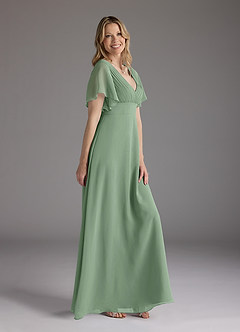 Azazie Alessa vestidos de madre de la novia Vestido de Matcha de Gasa de Corte En A con Cuello en V plisado image2