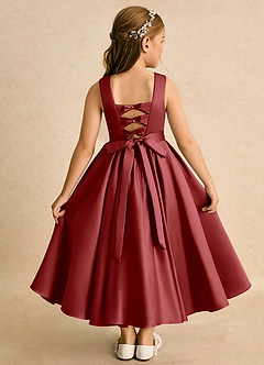 Azazie Junebuj Flower Girl Dresses Rust Ball-Gown Pleated Matte Satin Dress image1