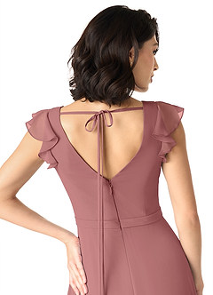 Azazie Claudine Bridesmaid Dresses Amethyst A-Line Flutter Sleeve Chiffon Dress image6