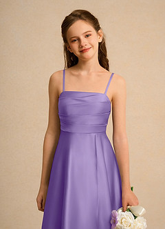 Azazie Pebbles Junior Formal Flower Girl Klänningar Klä A-Line i Matt satäng Plisserad image4