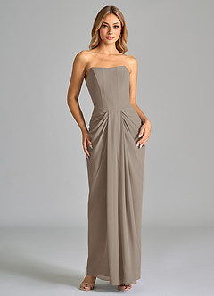 Azazie Anaïs Bridesmaid Dresses Taupe Sheath Strapless Chiffon Dress image1