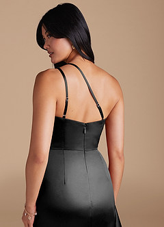 Azazie Latrice Brautjungfernkleider Etui One-Shoulder Metallischer Satin Kleid Schwarz image4