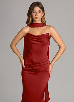 Azazie Sorrel Robes de demoiselle d'honneur Robe Sirène Convertible en Satin extensible Sans bretelle Grenade image5
