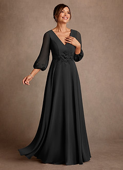 Azazie Yorba 신부의 어머니 드레스 A라인 레이스 쉬폰 플로어 길이 드레스 image2