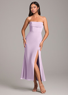 Azazie Saige Bridesmaid Dresses Frosted Lilac Sheath Off the Shoulder Chiffon Convertible Dress image6