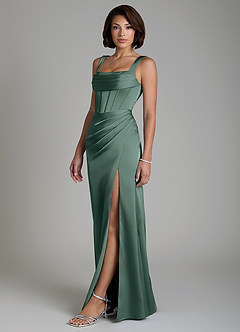 Azazie Amora Bridesmaid Dresses Sea Moss Mermaid Corset Stretch Satin Dress image6