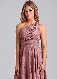 Azazie Charlize Venta Final Vestido de Rosa Polvorienta de Devorado Floral de Corte en A con Hombro unilateral image6