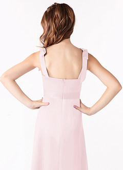 Azazie Barbara Junior Blushing Pink A-Line Bow Matte Satin Dress image4