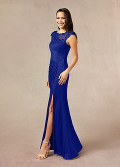 Azazie Oliniana Abiti per la Madre della Sposa Abito Sirena in Maglia Pizzo Blu Reale image2