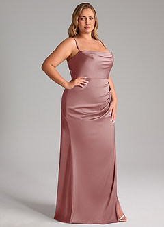 Azazie Leonis Vestidos de damas de honor Vestido de Rosa Polvorienta de Satén Elástico de Corte Sirena Convertible con Plisado image14