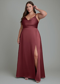 Azazie Sarella Brautjungfernkleider A-Linie Plissee Stretch-Satin Kleid Merlot image6