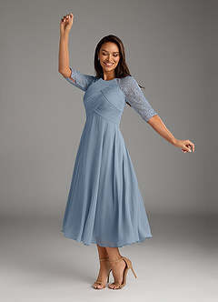 Azazie Dorothea Mother of the Bride Dresses Dusty Blue A-Line Scoop lace Chiffon Dress image6