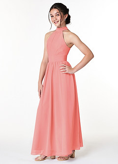 Azazie Iman Junior Linia A Pofałdowany Szyfon Długość podłogi Młodsza druhna Sukienka image3