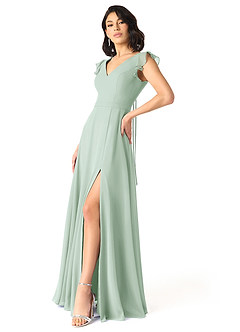 Azazie Claudine At-home Try On Dresses Agave A-Line Flutter Sleeve Chiffon Dress image3