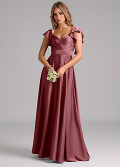 Azazie Leilani Brautjungfernkleider A-Linie Gestreift Stretch-Satin Kleid Wüstenrose image7