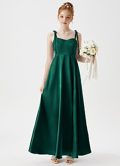 Azazie Rosey Junior Emerald A-Line Sweetheart Neckline Metallic Satin Dress image1