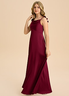 Azazie Gumdrop Junior Empire Plissee Stretch-Satin Kleid Burgunderrot image5