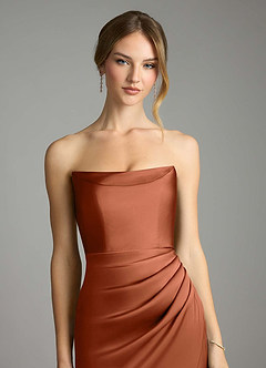 Azazie Leonis Bridesmaid Dresses Cedar Rose Mermaid Pleated Stretch Satin Convertible Dress image4