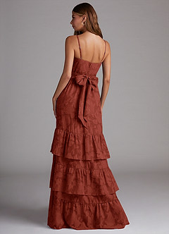 Azazie Nathalia Bridesmaid Dresses Terracotta A-Line Bow Floral Burnout Dress image2
