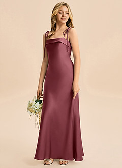 Azazie Willa Junior Desert Rose A-Line Bow Stretch Satin Dress image5