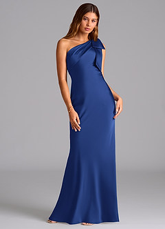 Azazie Yuanna Bridesmaid Dresses Royal Blue Mermaid One Shoulder Stretch Satin Dress image3