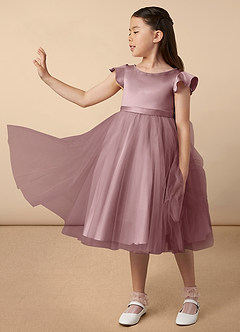 Azazie Aster Final Sale Dusty Rose A-Line with Sleeves Tulle Dress image1