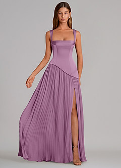 Azazie Stephanie Bridesmaid Dresses Wisteria A-Line Pleated Stretch Satin Dress image4