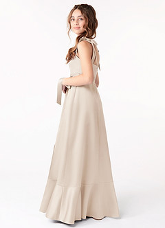 Azazie Barbara Junior A-linja Keula Joustava satiini Lattian pituus Nuorempi morsiusneito Pukeutua image2