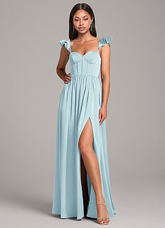 Azazie Denisse Brautjungfernkleider A-Linie Gestreift Stretch-Satin Kleid Wolke Blau image4