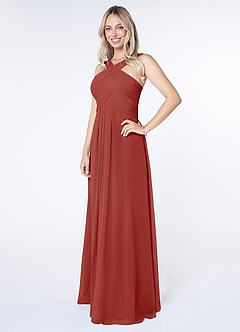 Azazie Kaleigh Brautjungfernkleider A-Linie Plissee Chiffon Kleid Terrakotta image3