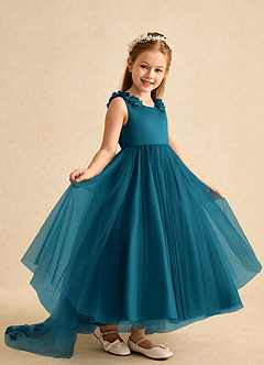 Azazie Lorita Flower Girl Dresses Ink Blue A-Line Beaded Tulle Dress image7