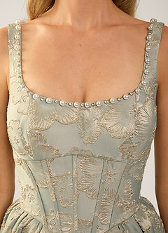 Cimaya Blau Ballkleid mit eckigem Ausschnitt und Jacquardmuster image6