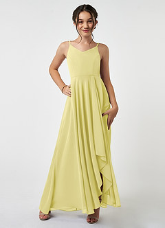Azazie Collette Junior A-Linie Gestreift Chiffon Kleid Zitronensorbet image1