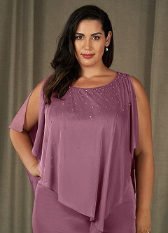 Azazie Aspyn Mother of the Bride Dresses Vintage Mauve Sheath Beaded Mesh Dress image13