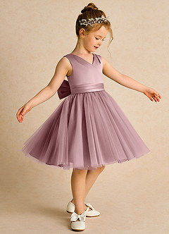 Azazie Tadpole Flower Girl Dresses Dusty Rose A-Line Pleated Matte Satin Dress image3