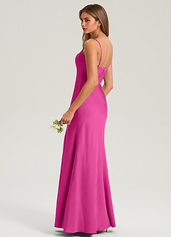 Azazie Lidia Bridesmaid Dresses Fuchsia Mermaid Side Slit Stretch Satin Dress image6