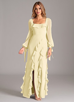 Azazie Candice Final Sale Dark Green A-Line Long Sleeve Chiffon Dress image1