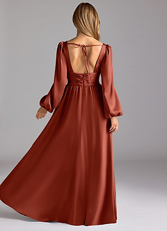 Azazie Norah Robes de demoiselle d'honneur Robe Trapèze en Satin extensible Terracotta image2