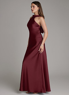 Azazie Dimitra Bridesmaid Dresses Cabernet A-Line Pleated Stretch Satin Dress image5