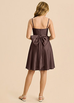 Azazie Bear Junior Robe Trapèze en Satin extensible Encolure en Forme de Cœur Ganache image2