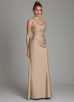 Azazie Agustina Brautjungfernkleider Meerjungfrau-Linie Korsett Stretch-Satin Kleid Taupe image4