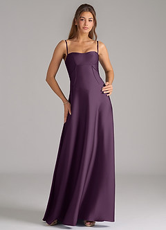 Azazie Valentine Robes de demoiselle d'honneur Robe Trapèze en Satin extensible Corset Prune image1