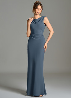 Azazie Kieryn Brautjungfernkleider Meerjungfrau-Linie Plissee Chiffon Kleid Neptunblau image4