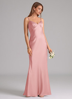 Azazie Suttona Brudtärnklänningar Klä av A-Linje i Stretch Satin Plisserad Puderrosa image2