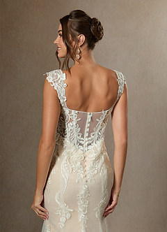 Azazie Roux Wedding Dresses Diamond White Champagne Mermaid Sequins Satin Dress image9